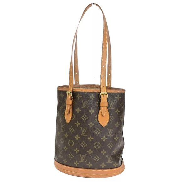 LOUIS VUITTON BUCKET PM Shoulder Tote Bag Monogram Leather Brown - Picture 1 of 16
